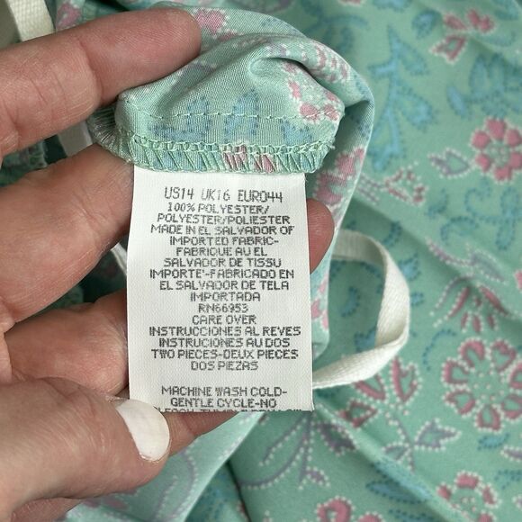 Vtg Pleated Midi Skirt 14 Green Pink Floral Fairy Feminine Spring Easter 90s Y2K - Picture 6 of 9